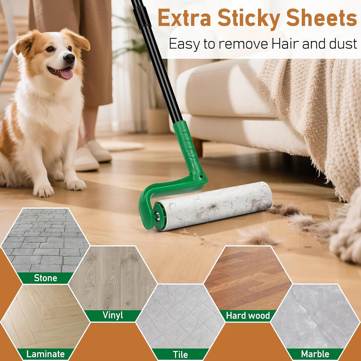 10" Large Lint Roller for Pet Hair (100 Count)