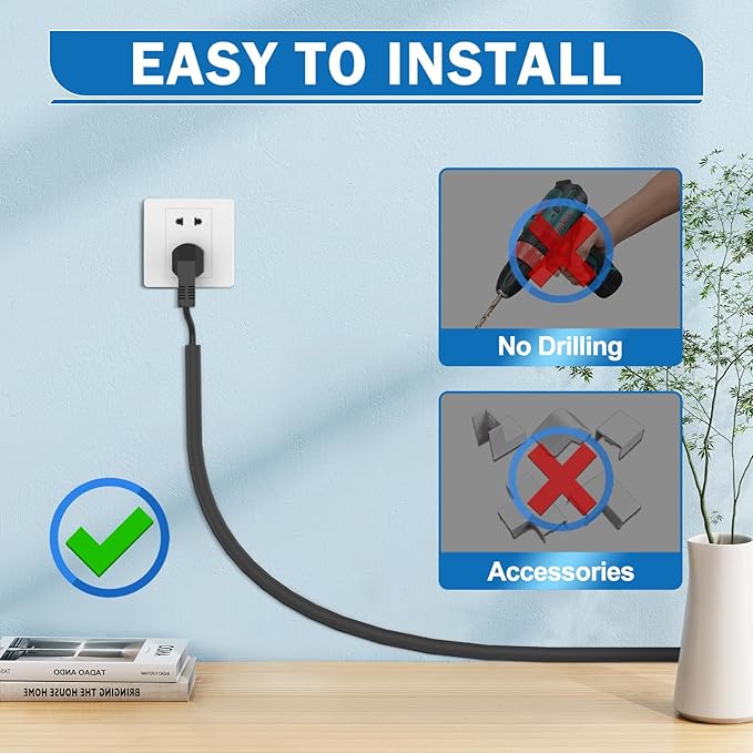 UOMTFAI Wall Cord Hider 196 Inch - Self-Adhesive Wire Cover Raceway for Walls, Flexible PVC Cable Concealer for Home and Office, W0.59 H0.39in - Black