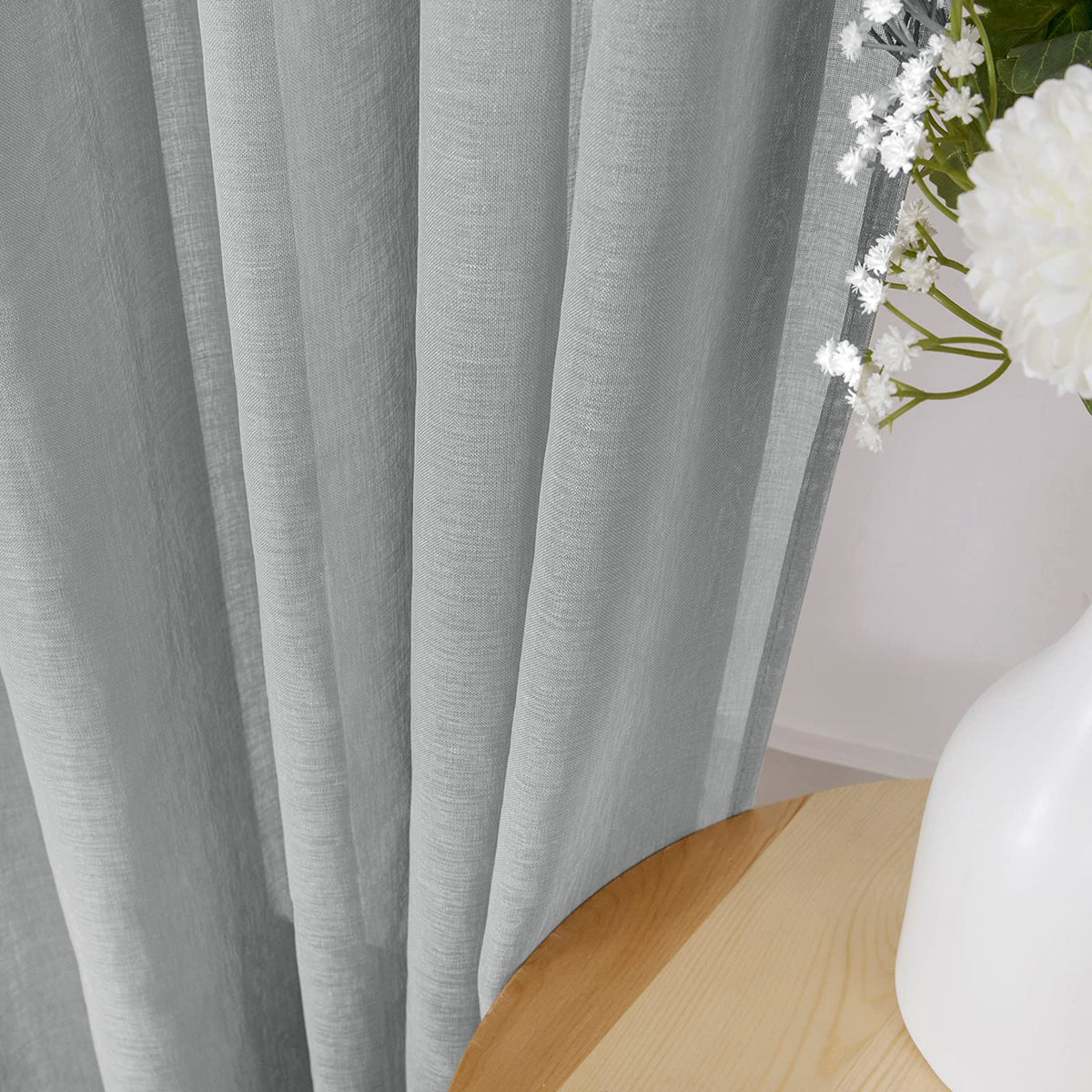 Short Sheer Curtains Linen Textured Living Room Curtain Sheers Light Filtering Rod Pocket Voile Curtains for Bedroom