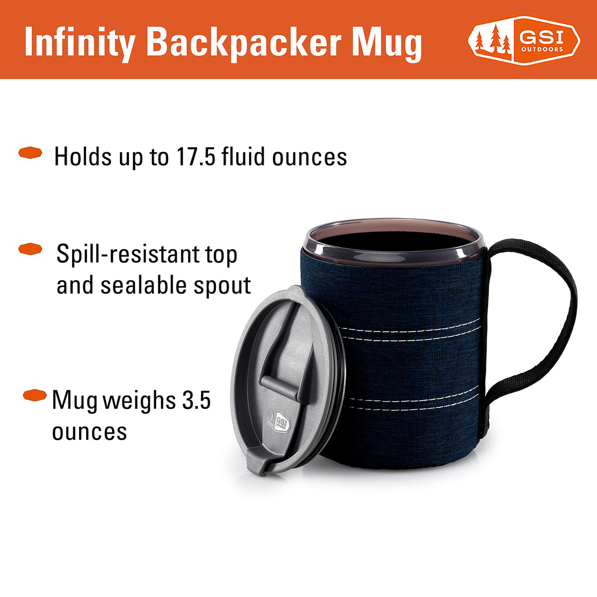 GSI Outdoors Infinity Lightweight Neoprene Backpacker Neoprene Mug for Camping and Backpacking - 17 oz - Heathered Blue