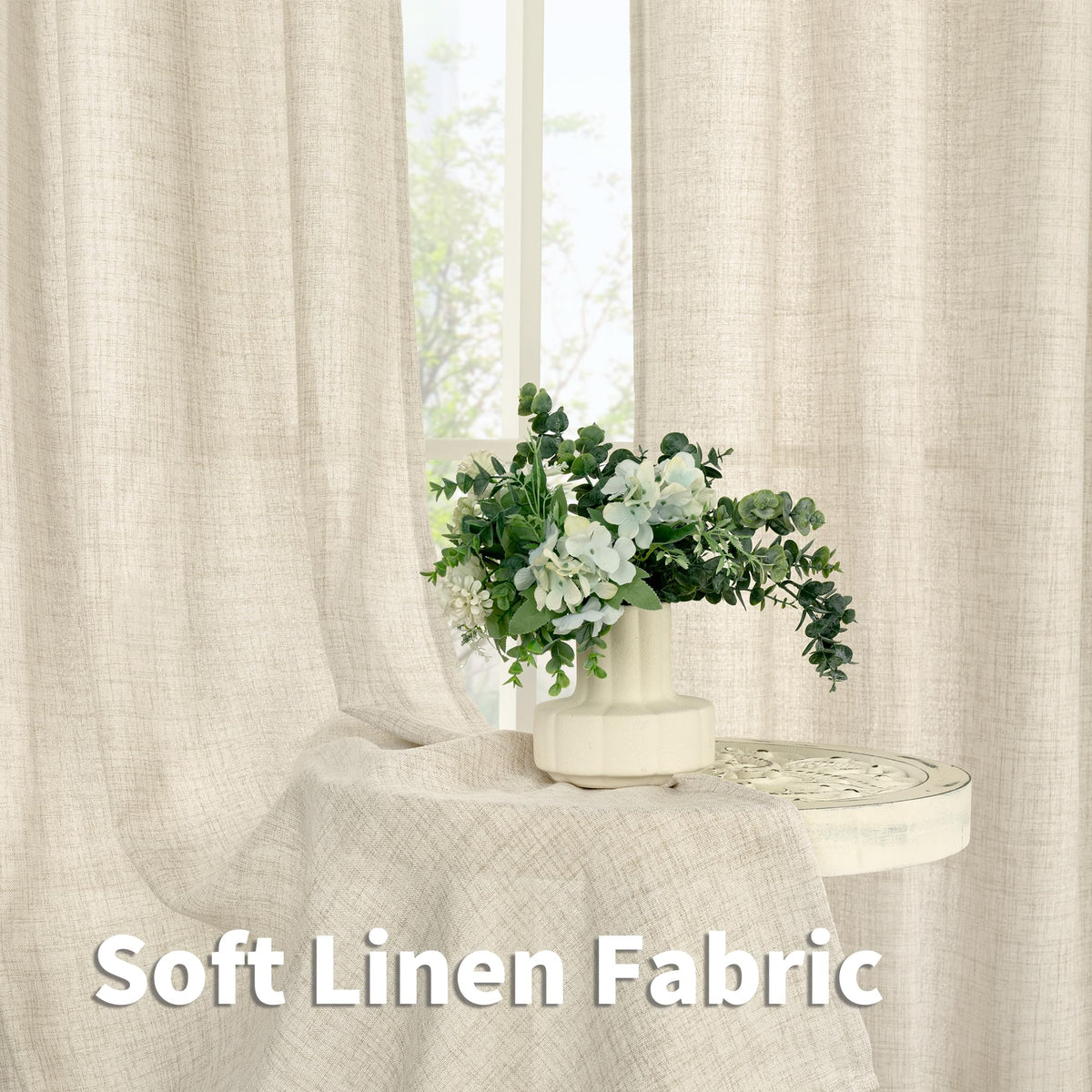 Linen Semi Sheer Curtains 45 Inch Length 2 Panels Set Rod Pocket (2 Count)