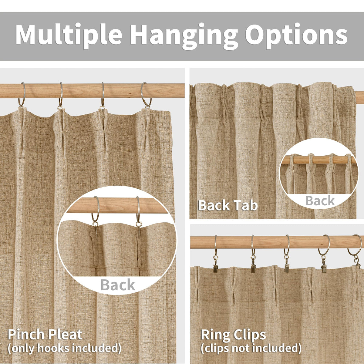 Toffee Linen Semi Sheer Curtains 95 Inch Length 2 Panels for Living Room (2 Count)