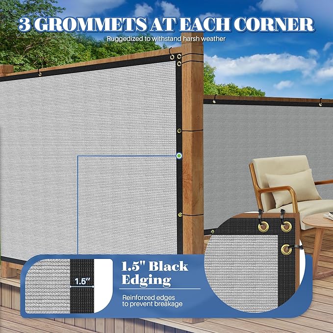 ECOOPTS 4'x291' Privacy Fence Screen Windscreen with Copper Grommets, Fit for Commercial Fence and Residential Garden Outdoor 90% UV Blockage, Cable Zip Ties Included (Gray)