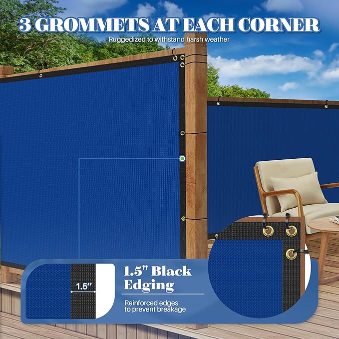 ECOOPTS 4'x64' Privacy Fence Screen Windscreen with Copper Grommets, Fit for Commercial Fence and Residential Garden Outdoor 90% UV Blockage, Cable Zip Ties Included (Blue)
