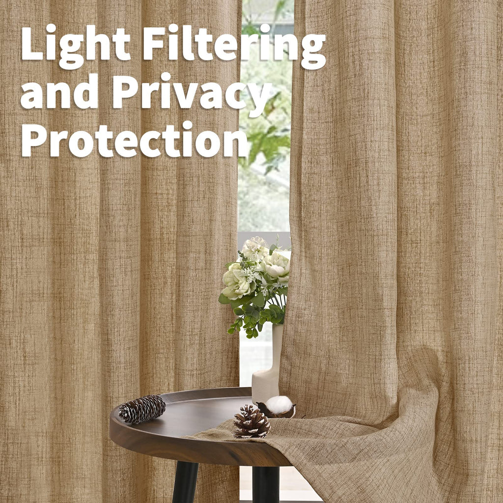 Burlap Linen Curtains 63 Inch Length for Living Room Window (2 Count)