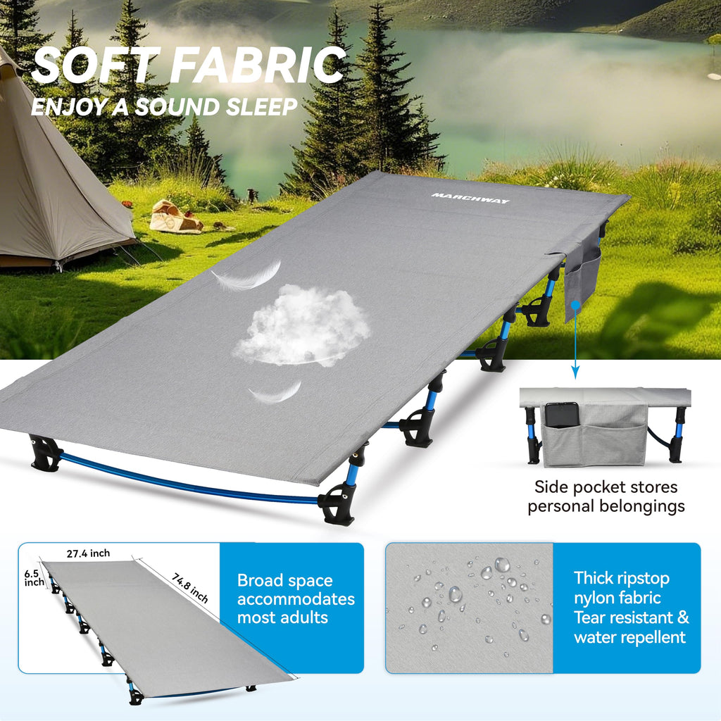 MARCHWAY Ultralight Folding Tent Camping Cot Bed, Portable Compact for Outdoor Travel, Base Camp, Hiking, Mountaineering, Lightweight Backpacking (Grey)