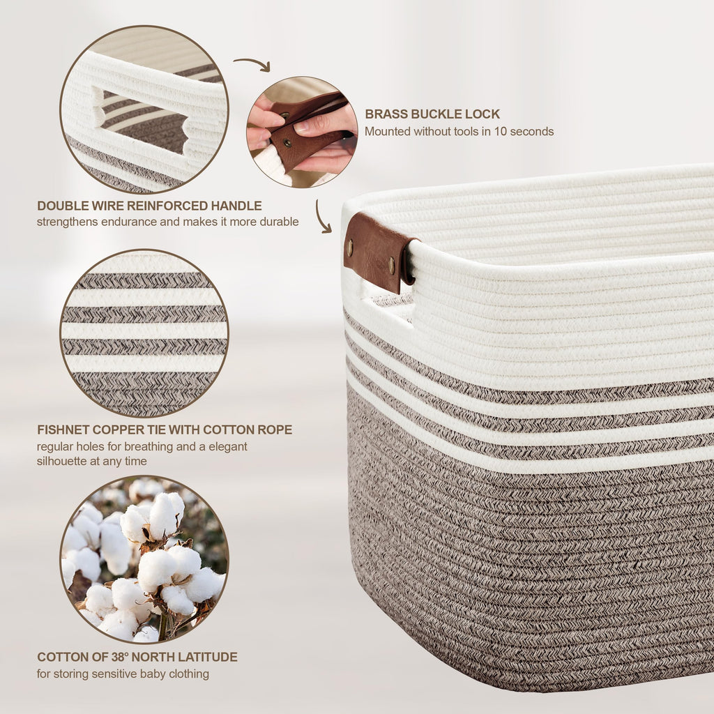45L Woven Laundry Basket Hamper with Leather Handles