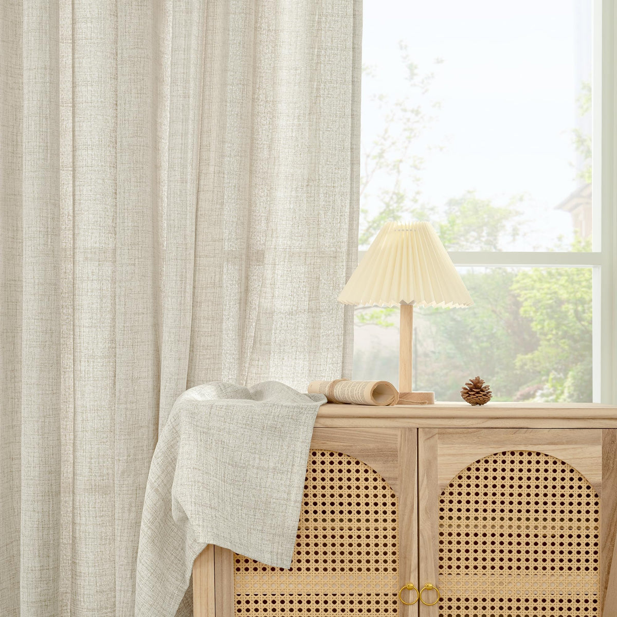 Linen Semi Sheer Curtains 45 Inch Length 2 Panels Set Rod Pocket (2 Count)