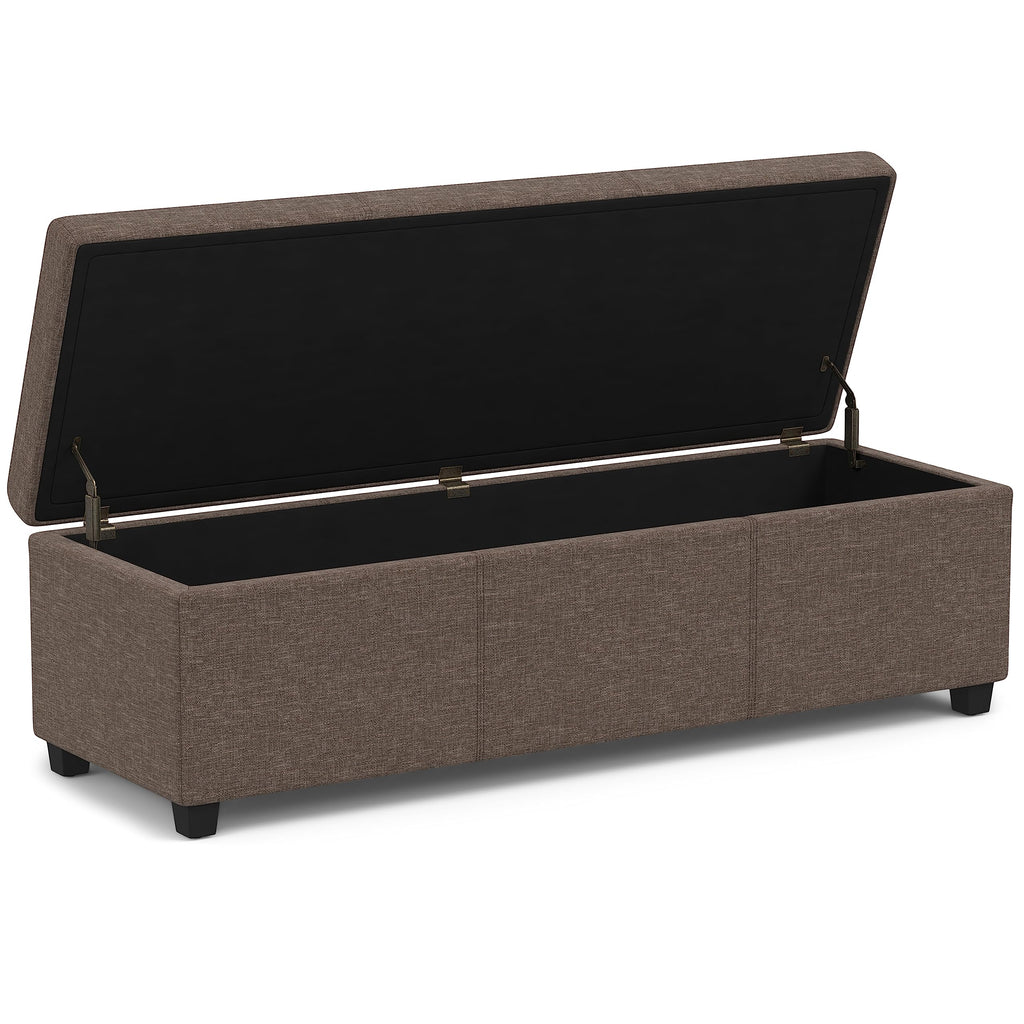 Avalon 54" Wide Linen Look Fabric Storage Ottoman in Fawn Brown