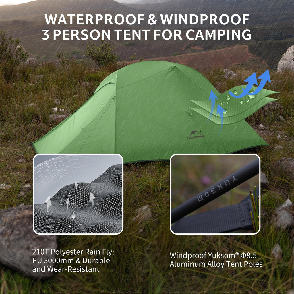 Naturehike Cloud Up 3 Person Backpacking Tent with Footprint - 3 Season Free Standing Lightweight 3 Person Camping Tent | with Footprint, Free Standing, Dome, Camping, Hiking, Waterproof