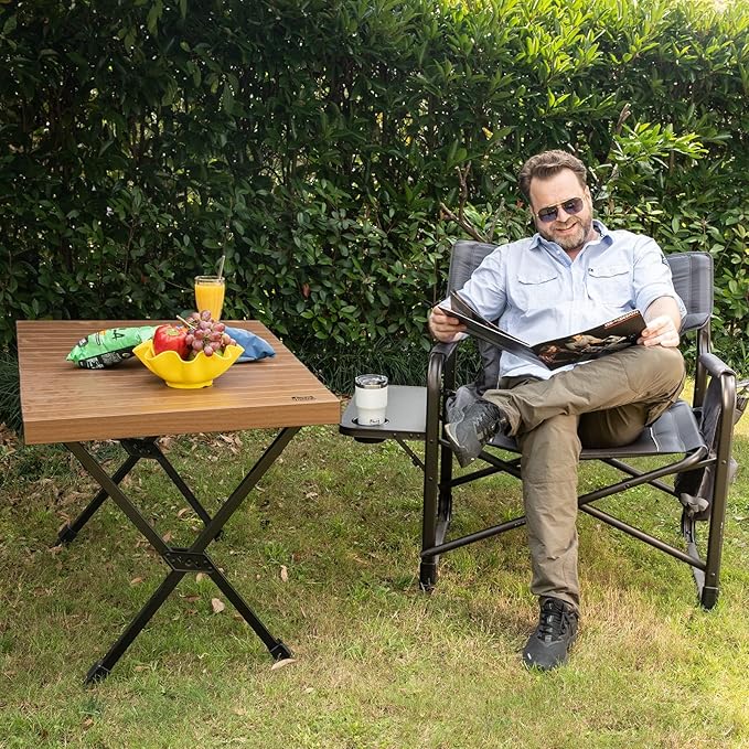 TIMBER RIDGE XXL Upgraded Oversized Directors Chairs with Foldable Side Table, Detachable Side Pocket, Heavy Duty Folding Camping Chair up to 600 Lbs Weight Capacity (Grey) Ideal Gift, 2 Pack