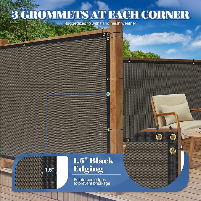 ECOOPTS 4'x138' Privacy Fence Screen Windscreen with Copper Grommets, Fit for Commercial Fence and Residential Garden Outdoor 90% UV Blockage, Cable Zip Ties Included (Brown)