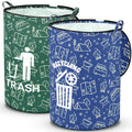 2 Pack Collapsible Trash Can Camping with Zippered Lid Foldable Storage Bin Portable Garbage Can for Outdoor Camping RV's Yard Waste (2 Count)