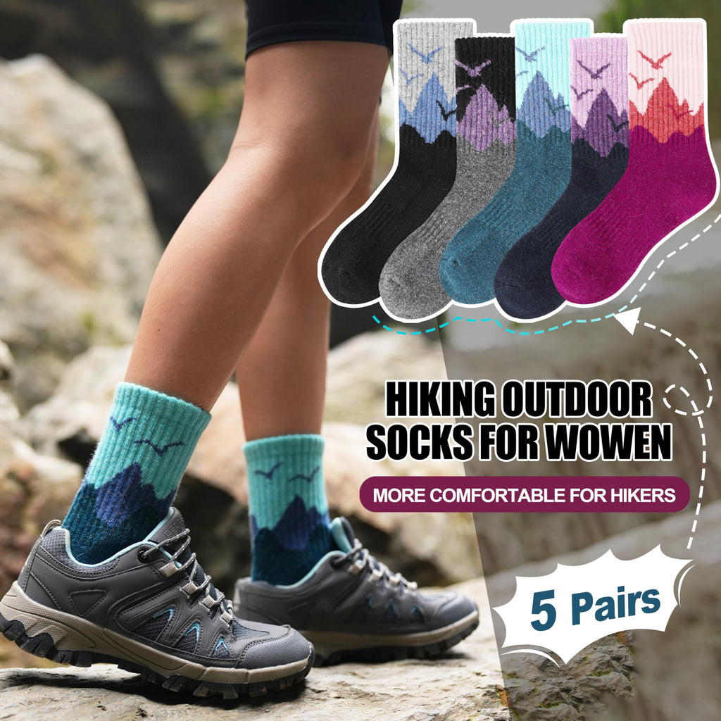 EBMORE Womens Merino Wool Hiking Socks Thermal Warm Winter Boot Crew Cushion Work Gift Socks 5 Pairs(Dark Gray/Black/Rose Red,M)