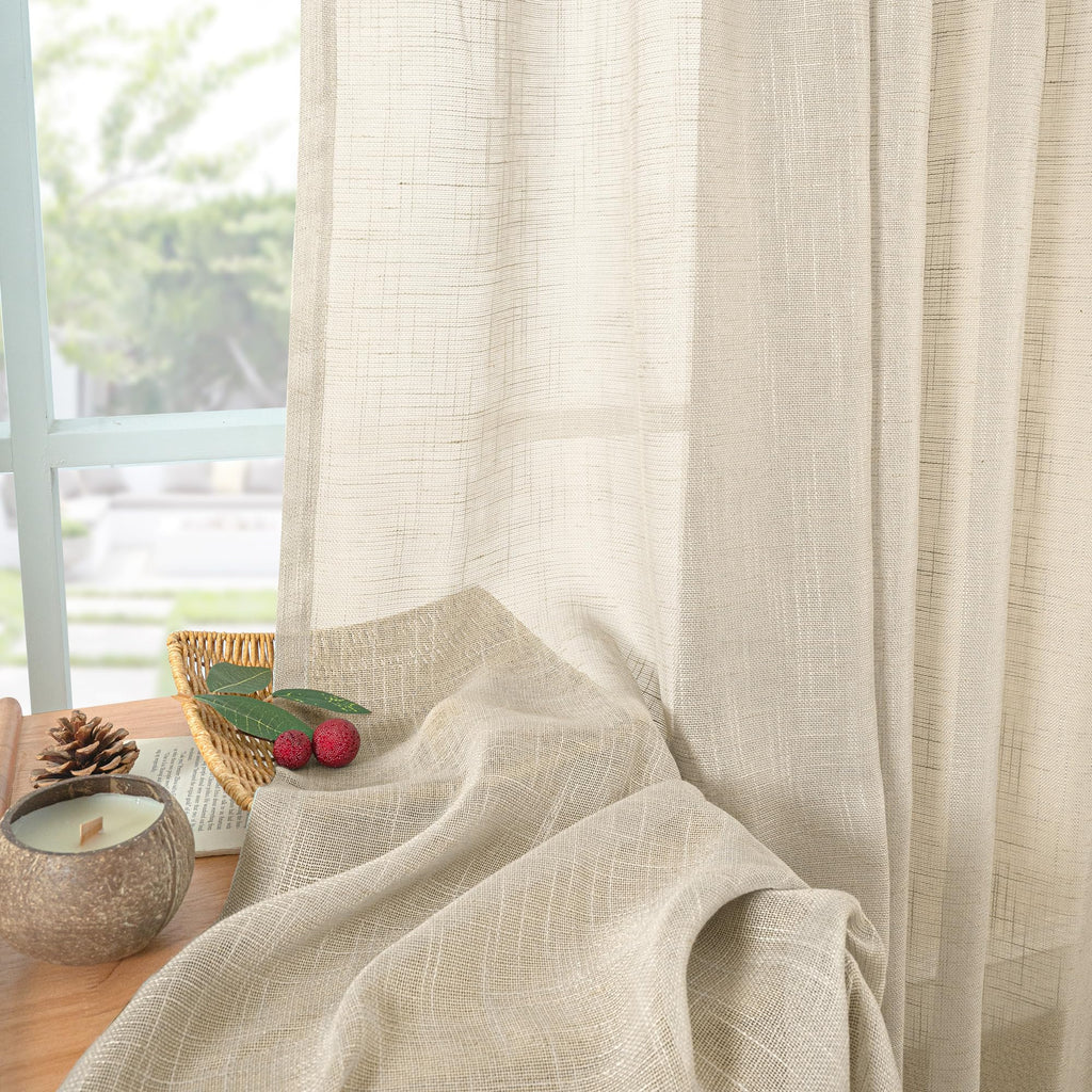 Oatmeal Linen Semi Sheer Curtains 42 X 63 Inch Length 2 Panels (2 Count)
