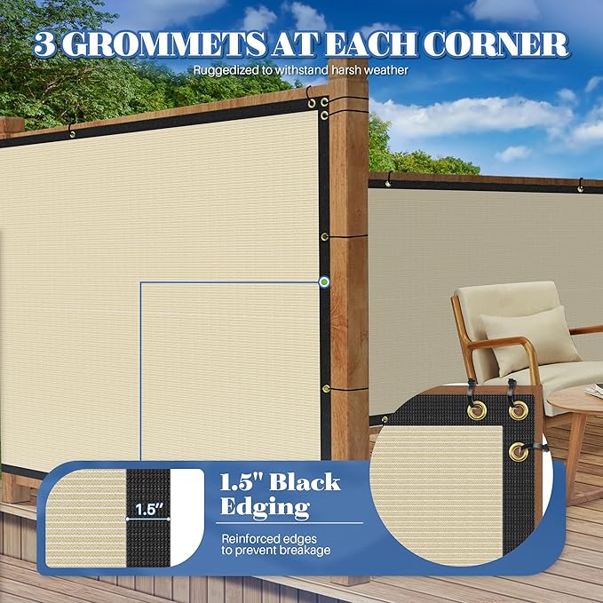 ECOOPTS 4'x209' Privacy Fence Screen Windscreen with Copper Grommets, Fit for Commercial Fence and Residential Garden Outdoor 90% UV Blockage, Cable Zip Ties Included (Beige)