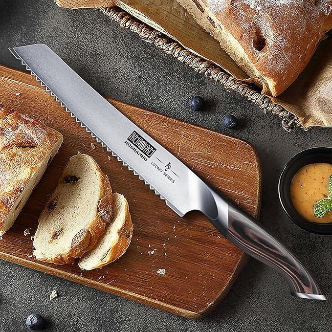 HOSHANHO Bread Knife 8 inch, Japanese High Carbon Stainless Steel Serrated Bread Knife, Professional Bread Cutting Knife for Homemade Bread