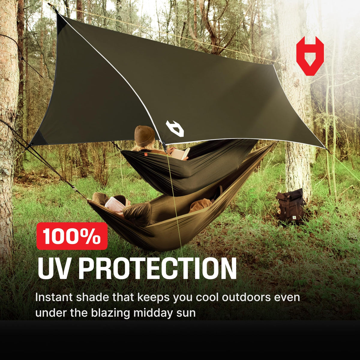 Rain Fly 12x10 Lightweight Survival Camping Tarp; 100% Waterproof; Makes a Great Backpacking Tarp or Hammock Shelter; Comes in Multiple Colors, Survival Bracelet Included; OD-Green