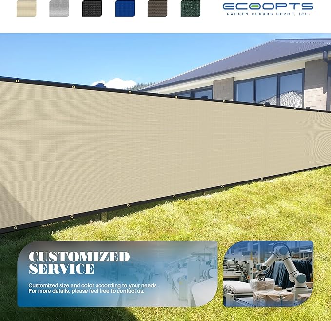 ECOOPTS 4'x53' Privacy Fence Screen Windscreen with Copper Grommets, Fit for Commercial Fence and Residential Garden Outdoor 90% UV Blockage, Cable Zip Ties Included (Beige)