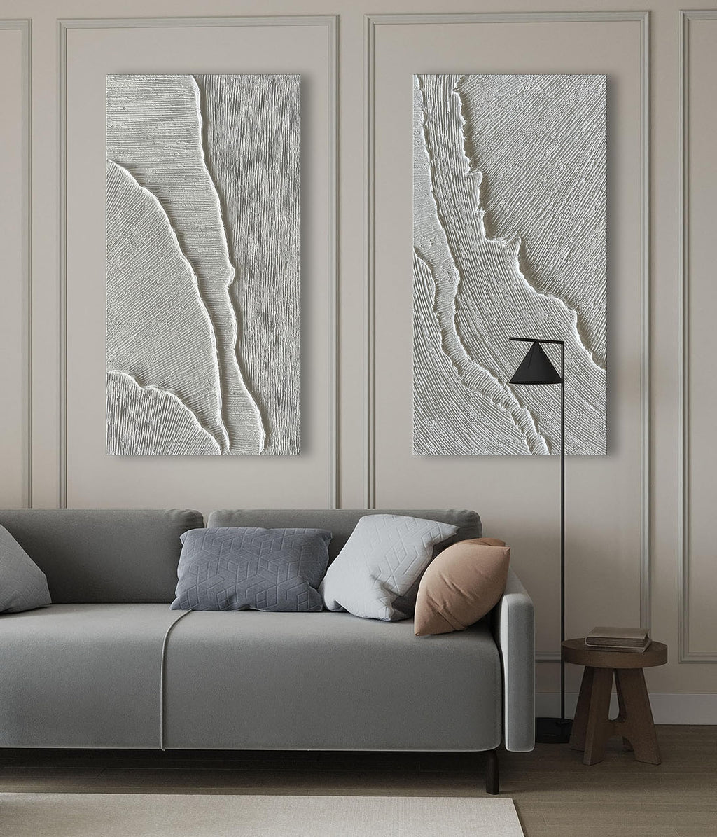 Thick Texture White Abstract Oil Painting Thick Texture Texture Beach Wave Landscape Painting Family Wall Art Deco Oil Painting 24X48 Inches
