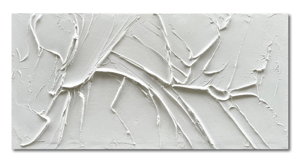 Hand Painted Thick Texture White Minimalist Oil Painting 30x60 Inch Large Contemporary Art Oil Painting