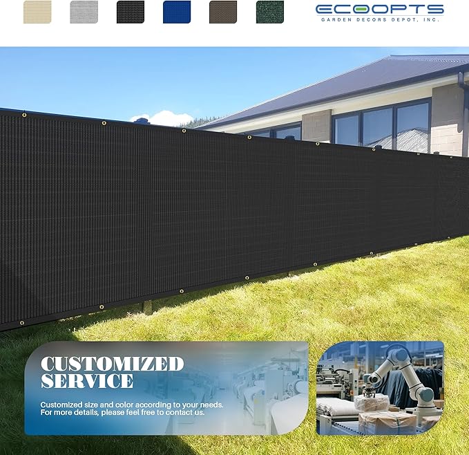 ECOOPTS 4'x92' Privacy Fence Screen Windscreen with Copper Grommets, Fit for Commercial Fence and Residential Garden Outdoor 90% UV Blockage, Cable Zip Ties Included (Black)