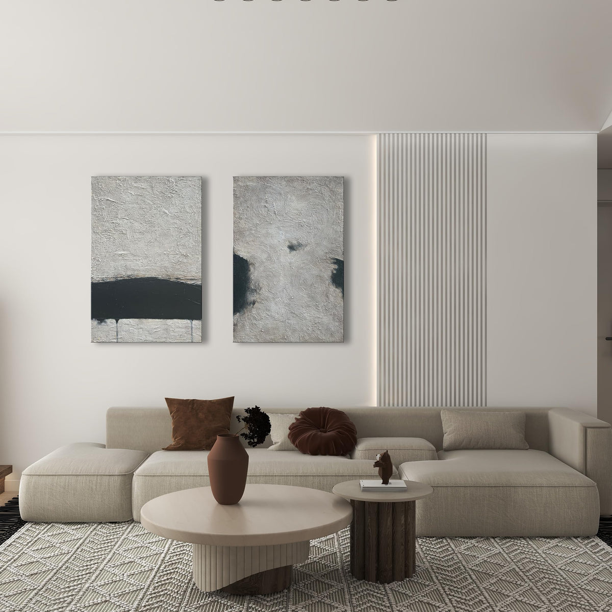 Hand Painted Minimalism Black and Gray Art Oil Painting Canvas Abstract Oil Painting Wall Art 36x24 Inch Home Wall Decoration