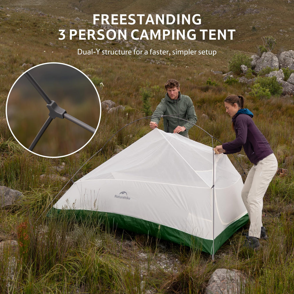 Naturehike Cloud Up 3 Person Backpacking Tent with Footprint - 3 Season Free Standing Lightweight 3 Person Camping Tent | with Footprint, Free Standing, Dome, Camping, Hiking, Waterproof