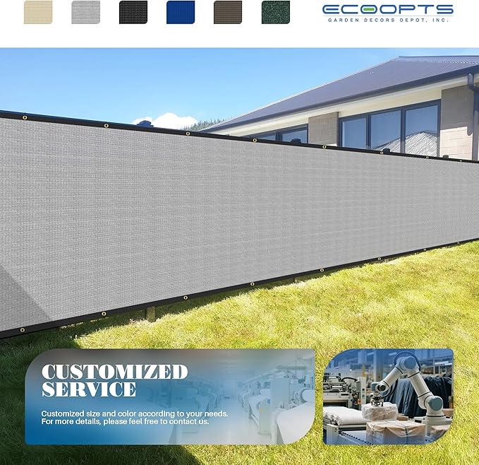 ECOOPTS 4'x34' Privacy Fence Screen Windscreen with Copper Grommets, Fit for Commercial Fence and Residential Garden Outdoor 90% UV Blockage, Cable Zip Ties Included (Gray)