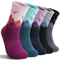 EBMORE Womens Merino Wool Hiking Socks Thermal Warm Winter Boot Crew Cushion Work Gift Socks 5 Pairs(Dark Gray/Black/Rose Red,M)