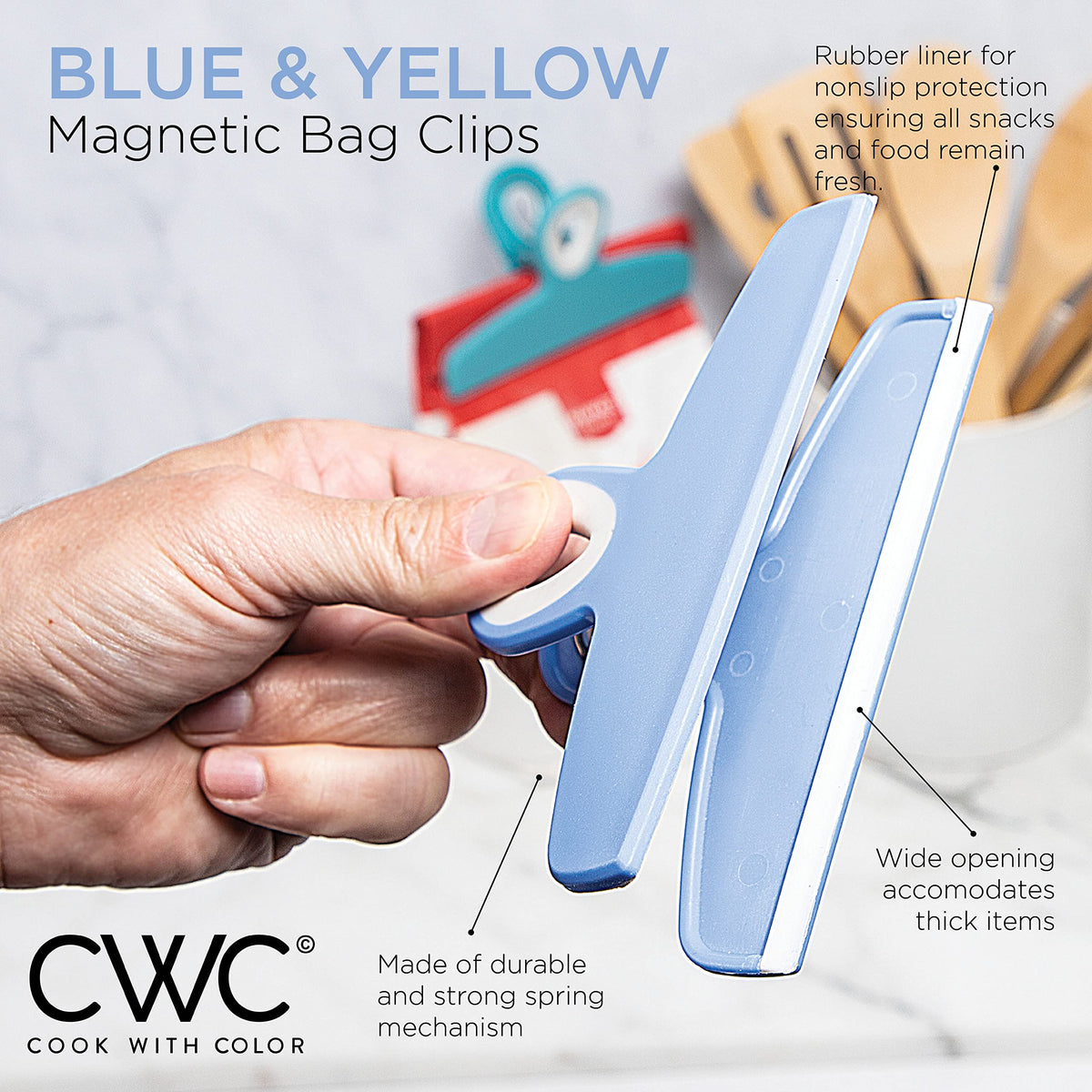Bag Clips Heavy Duty Chip Clip and Refrigerator Magnet Clips for Food Storage with Air Tight Seal Grip (4 Count)