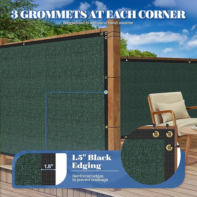 ECOOPTS 4'x145' Privacy Fence Screen Windscreen with Copper Grommets, Fit for Commercial Fence and Residential Garden Outdoor 90% UV Blockage, Cable Zip Ties Included (Green)